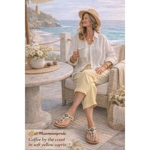 Lemon Yellow Pull On Capris 1X Elastic Waist Summer Pants Coastal Grandma Boho